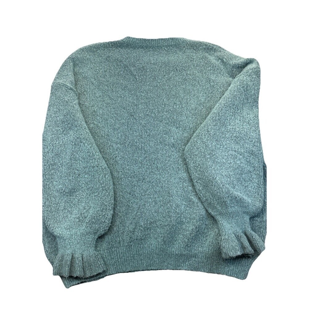 See And Be Seen Green Embroidered Floral Sweater Women's L Ruffle Cuff Pullover - Picture 5 of 7